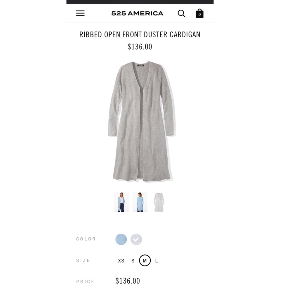 Ribbed open front duster cardigan